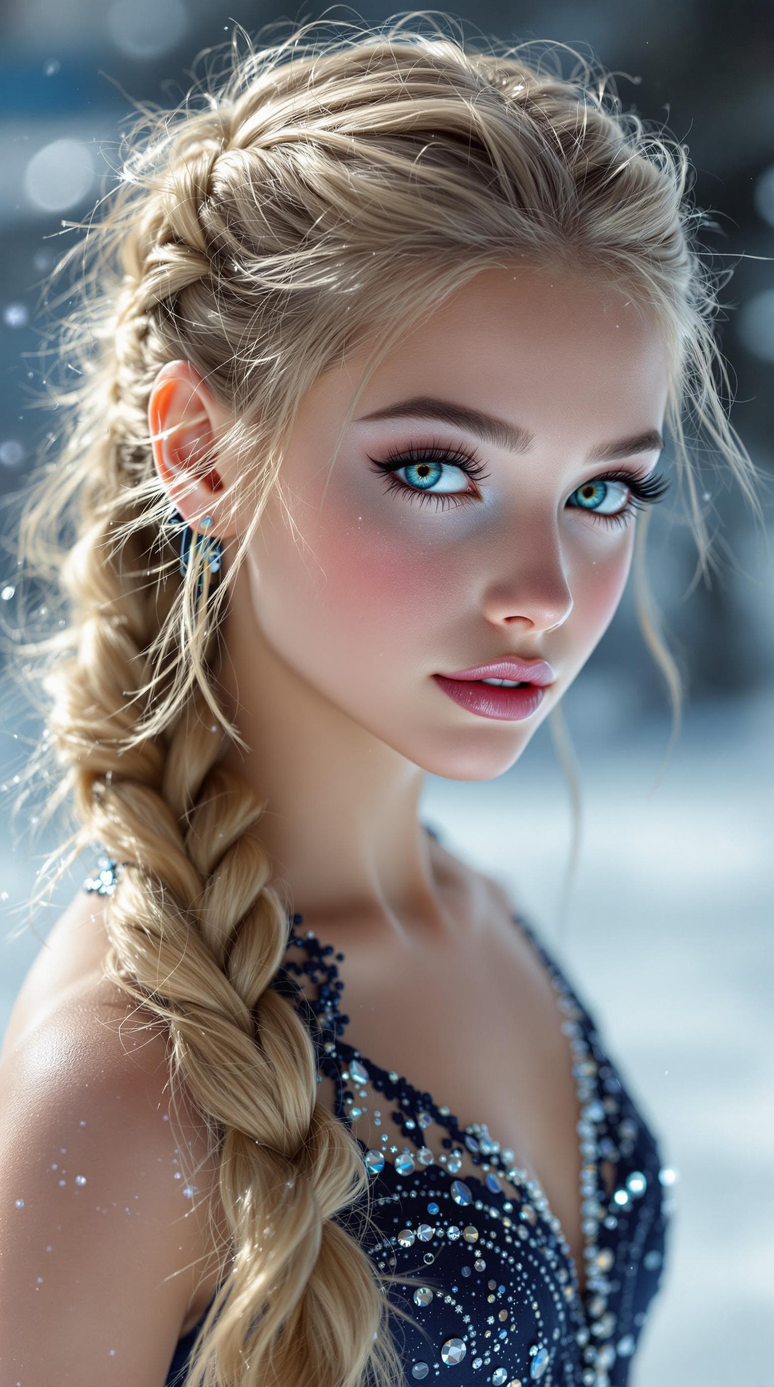 AI generated:  A professional photograph capturing the world’s most beautiful seventh-grade girl ice skating, rend...