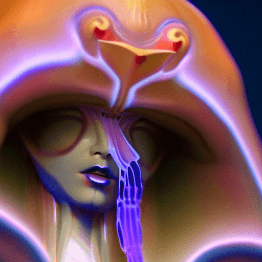 AI generated: Goddess close-up portrait ribcagel. jellyfish phoenix head, nautilus, orchid, skull, betta fish, bio...