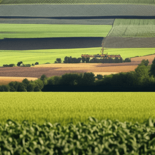 AI generated: a field of crops being harvested by droids
