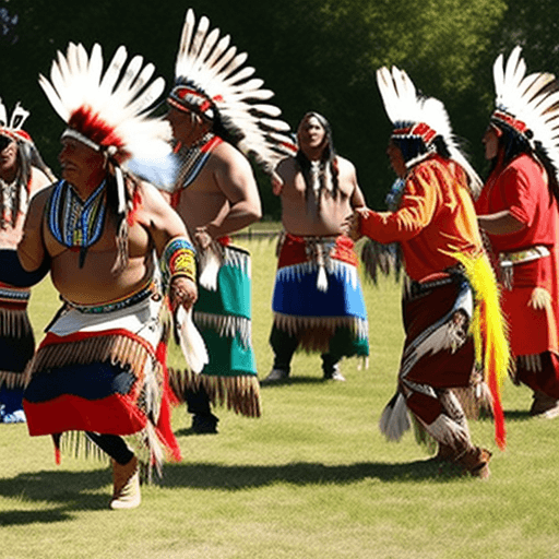 AI generated: Native Americans in traditional costumes performing the Sun Dance