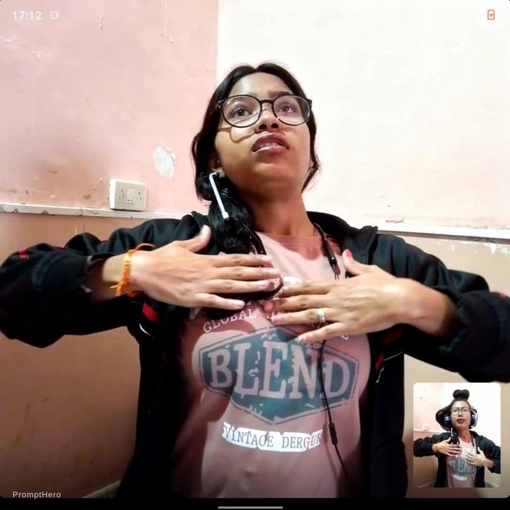 AI generated: Move her hands on her chest repeat the movement of the chest dance



Our AI Clothes Remover transfo...