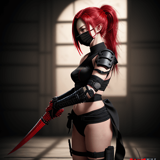 AI generated: ninja, girl, weapon, hair, chracter, soft lighting, ultra realistic, photography, photorealistic, fu...