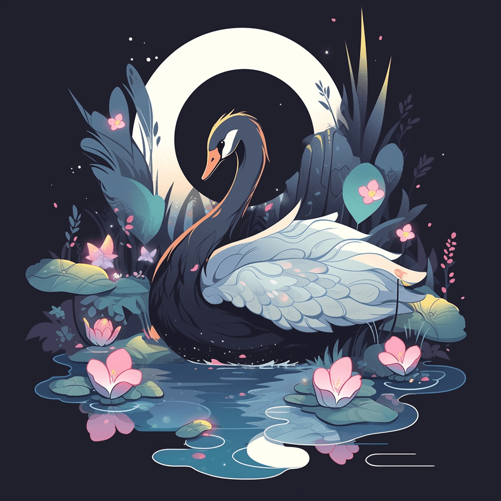 AI generated: A tshirt vector, elegant swan, graceful ears, serene expression, tranquil garden, delicate edge, wat...