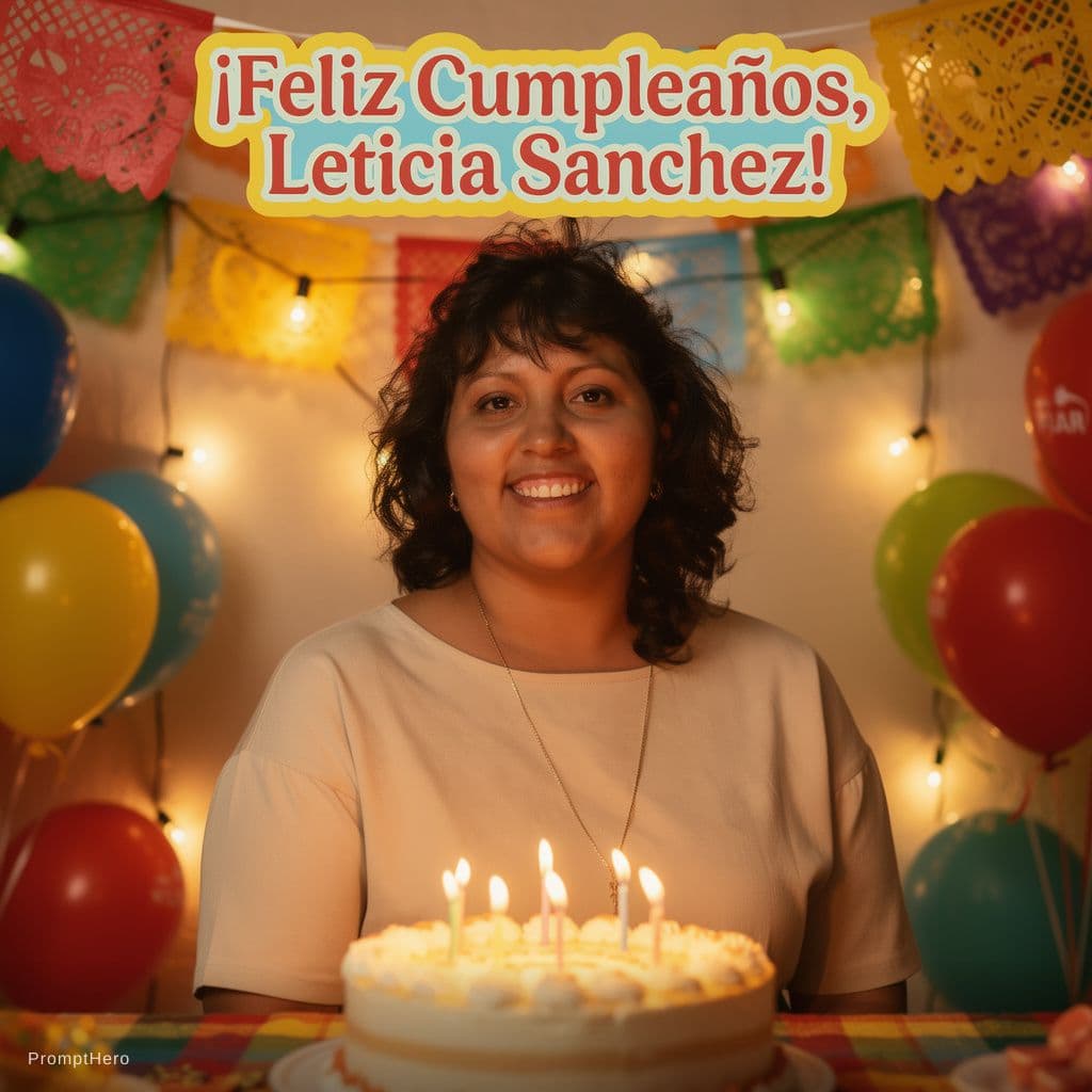 AI generated: Celebrating your birthday in a Mexican tradition, name of the celebrated is Leticia Sanchez