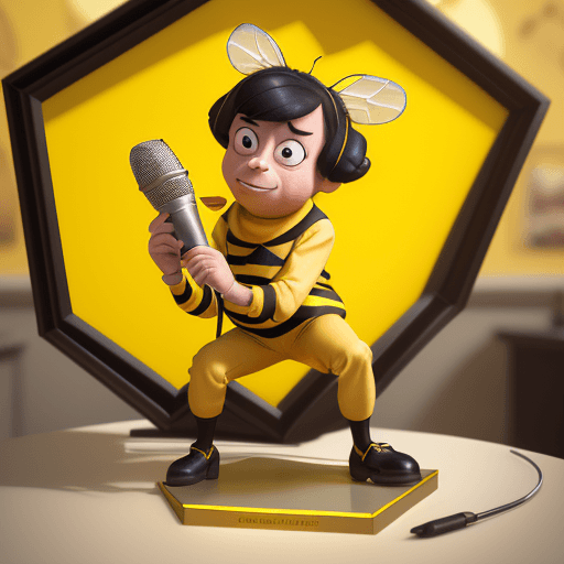 AI generated: 3d model of a cartoon bee in yellow outfit holding a microphone, in the style of ilya kuvshinov, set...