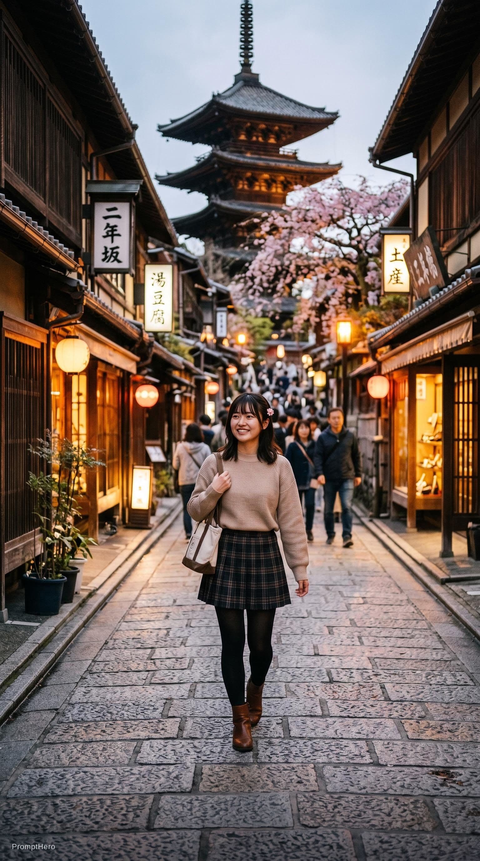 AI generated: A japnese girl standing through japan beautifull streets