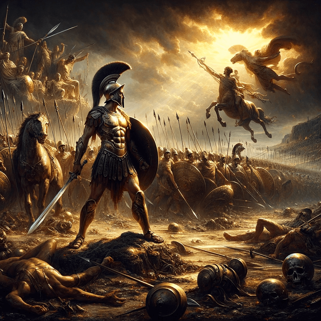 AI generated: Visualize the dramatic canvas of the Trojan War under a cruel sun that glints off swords and spears....