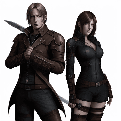 AI generated: malenia blade of miquella from elden ring and leon scott kennedy from resident evil in anime style