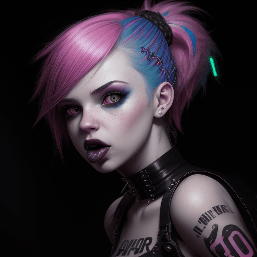 AI generated:  portrait of a punk girl, tongue out, sticking her tongue out mocking someone, neon hair, cinematic ...