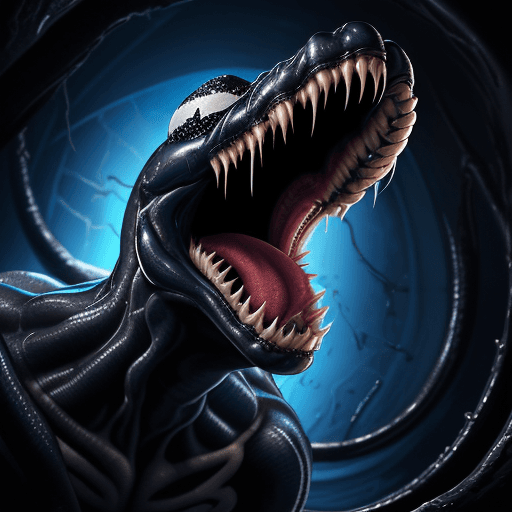 AI generated: a close up of a venom with its mouth open, film key art, by Charles Fremont Conner, full image, clea...