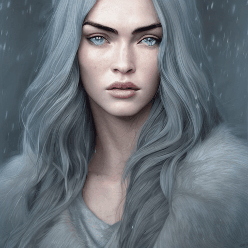AI generated: SD:prompt: winds of winter, megan fox.au naturel, grey eyes, hyper detailed, digital art, trending i...