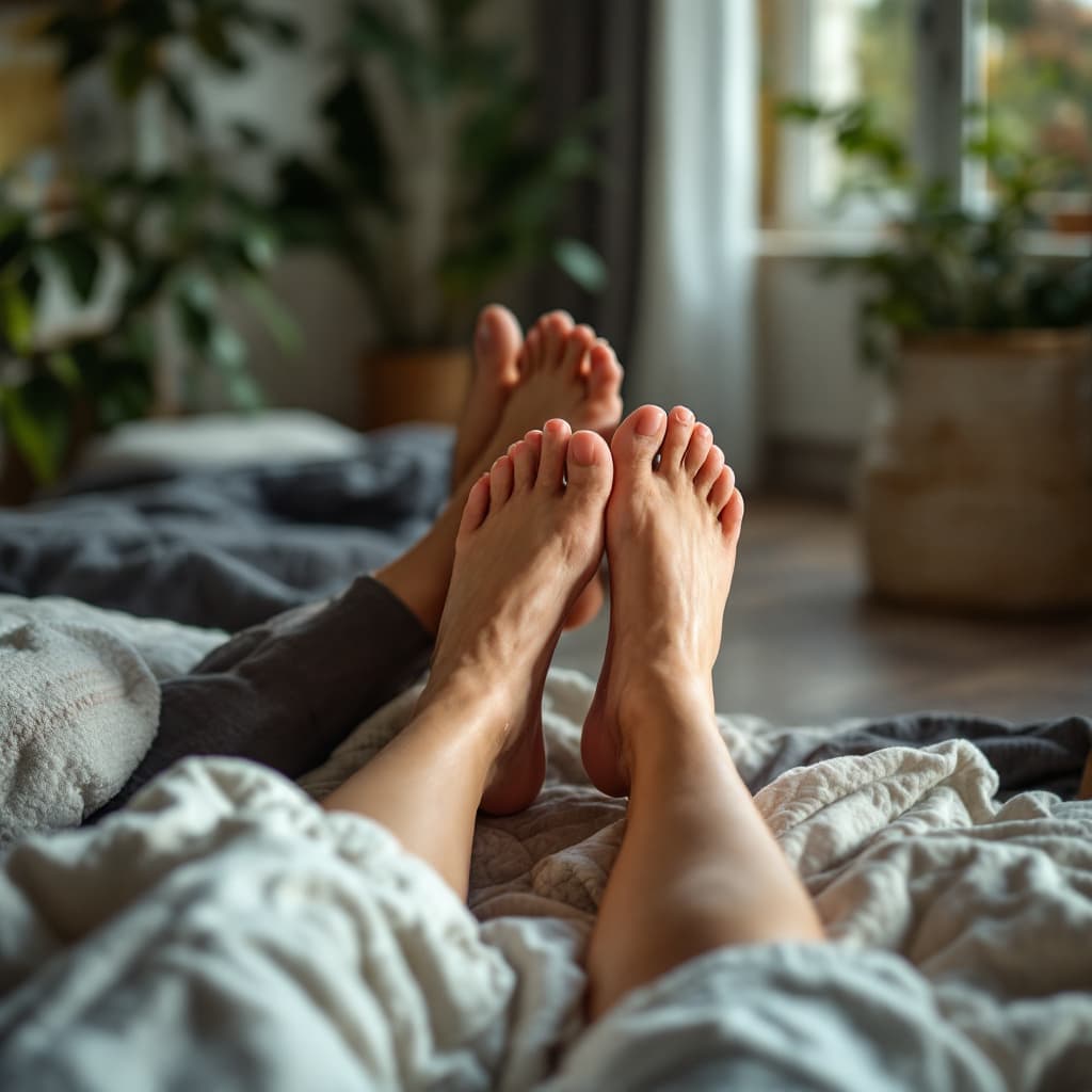 AI generated: two caucasian girls RELAXING FEET 
,arms up,yoga,to viewer

 
