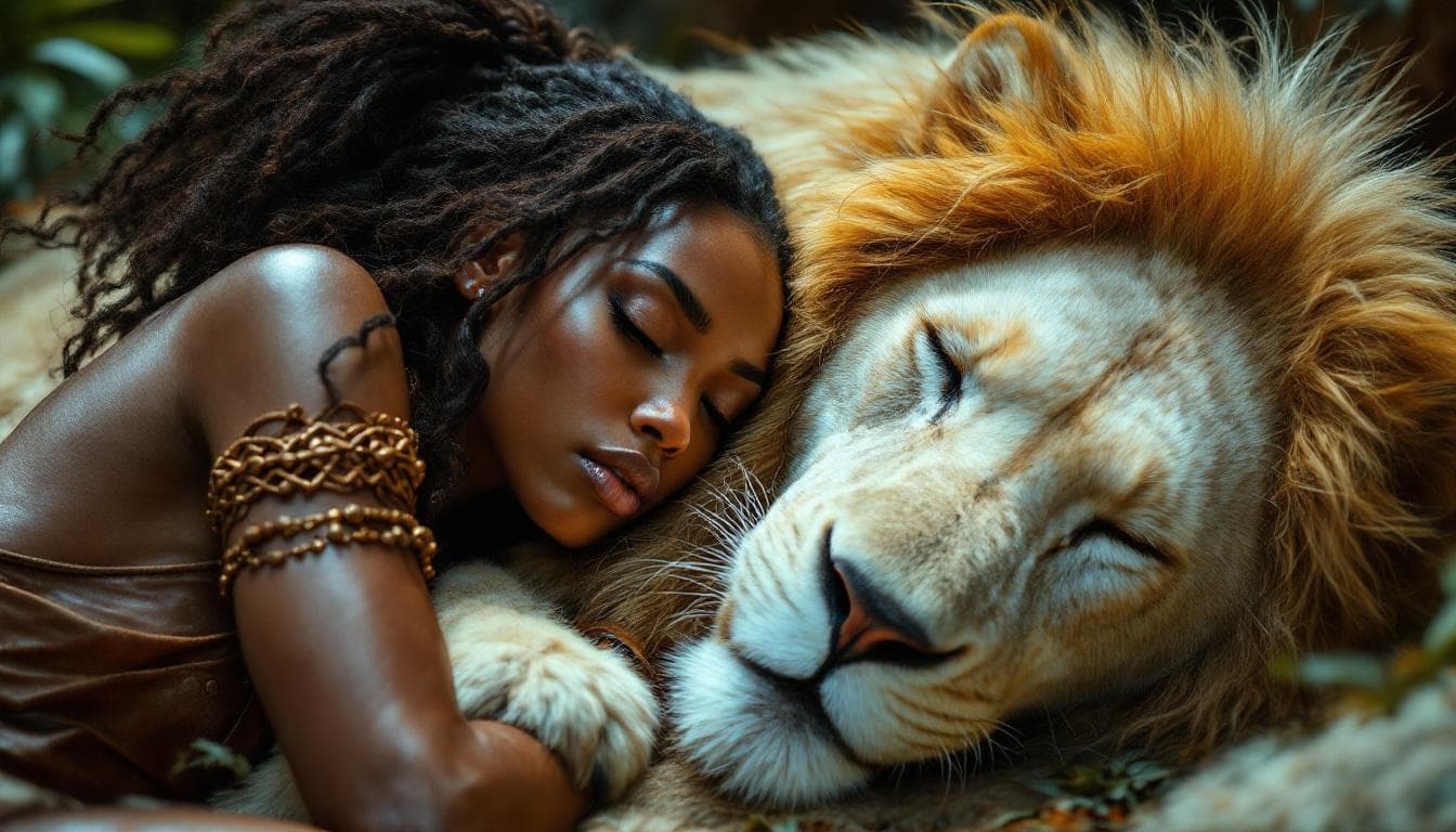 AI generated: img_1025. cdr Stunning image of a strong and beautiful black African warrioress with fierce brown ey...