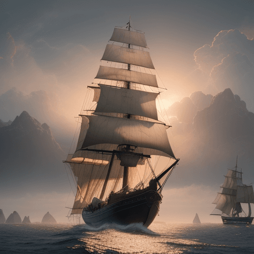AI generated: Photo of a ultra realistic sailing ship, dramatic light, pale sunrise, cinematic lighting, battered,...