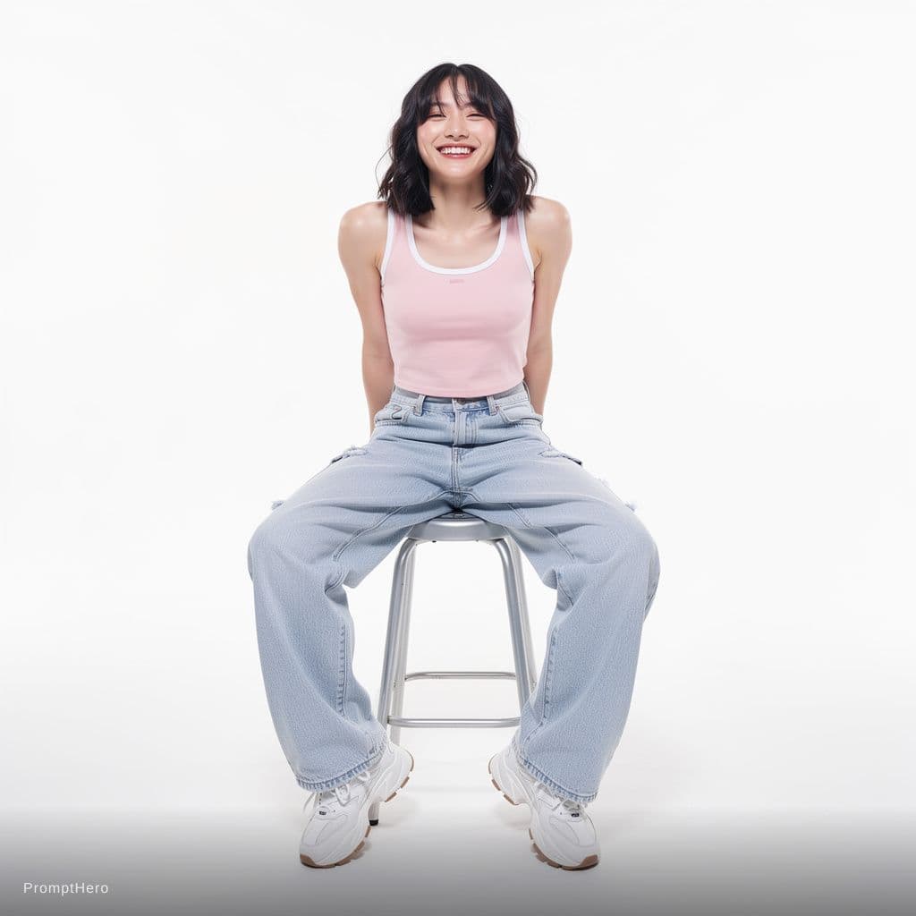 AI generated: A highly detailed, photorealistic, cinematic high-angle full-body studio shot of a cute and stylish ...