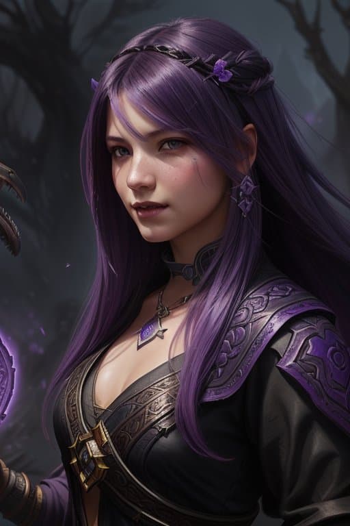 AI generated: a violet snake-head, snake head, two fangs, violet theme, epic fantasy digital art style, fantasy ar...