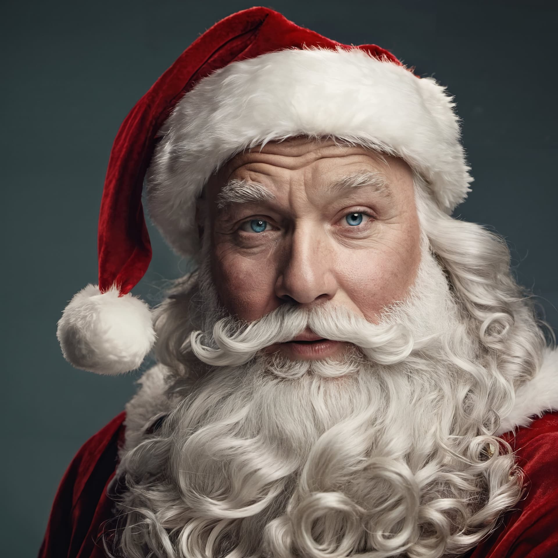 AI generated: cinematic portrait, blue eyes, smile, bear, old, santa claus, detailed face, muted colors :: Fashion...