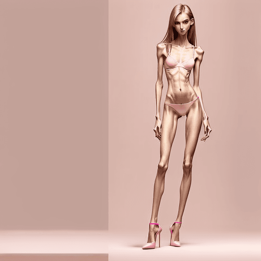 AI generated: photo of two an extremely skinny, flat-chested model with extreme long and skinny legs in an extreme...