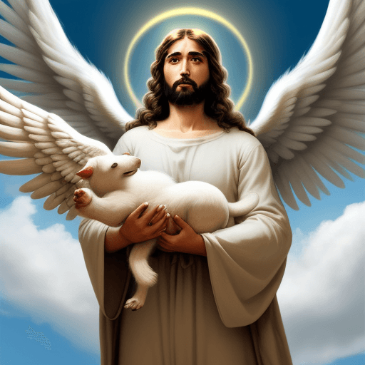 AI generated: angel en el cielo  de humano y animales  jesus

