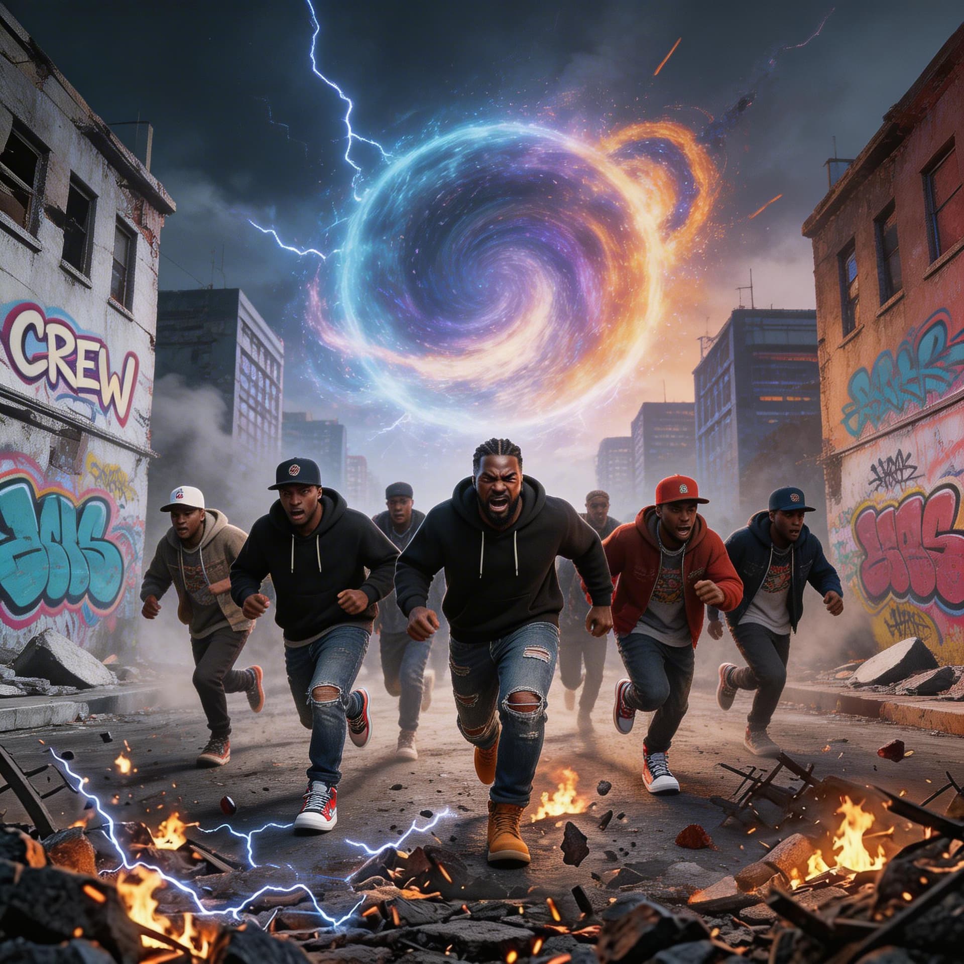 AI generated: A gritty,3d styled illustration of a time portal with a lot of energy erupting around it ripping ope...