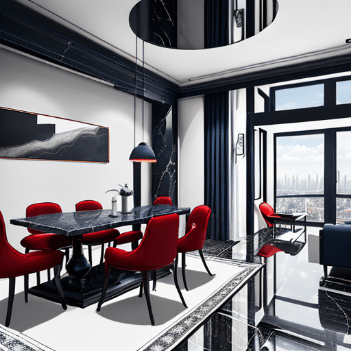 AI generated: high resolution photography interior design, apartment showing the dinning room and living room area...
