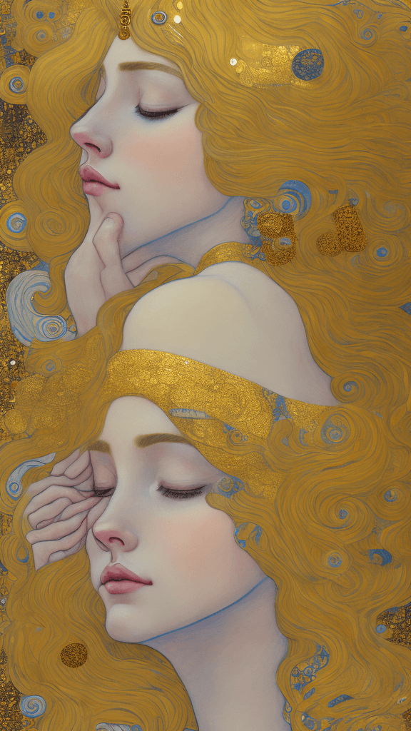 AI generated: a soft and breathtaking detailed painting of a sleeping blonde princess in the style of Gustav Klimt...