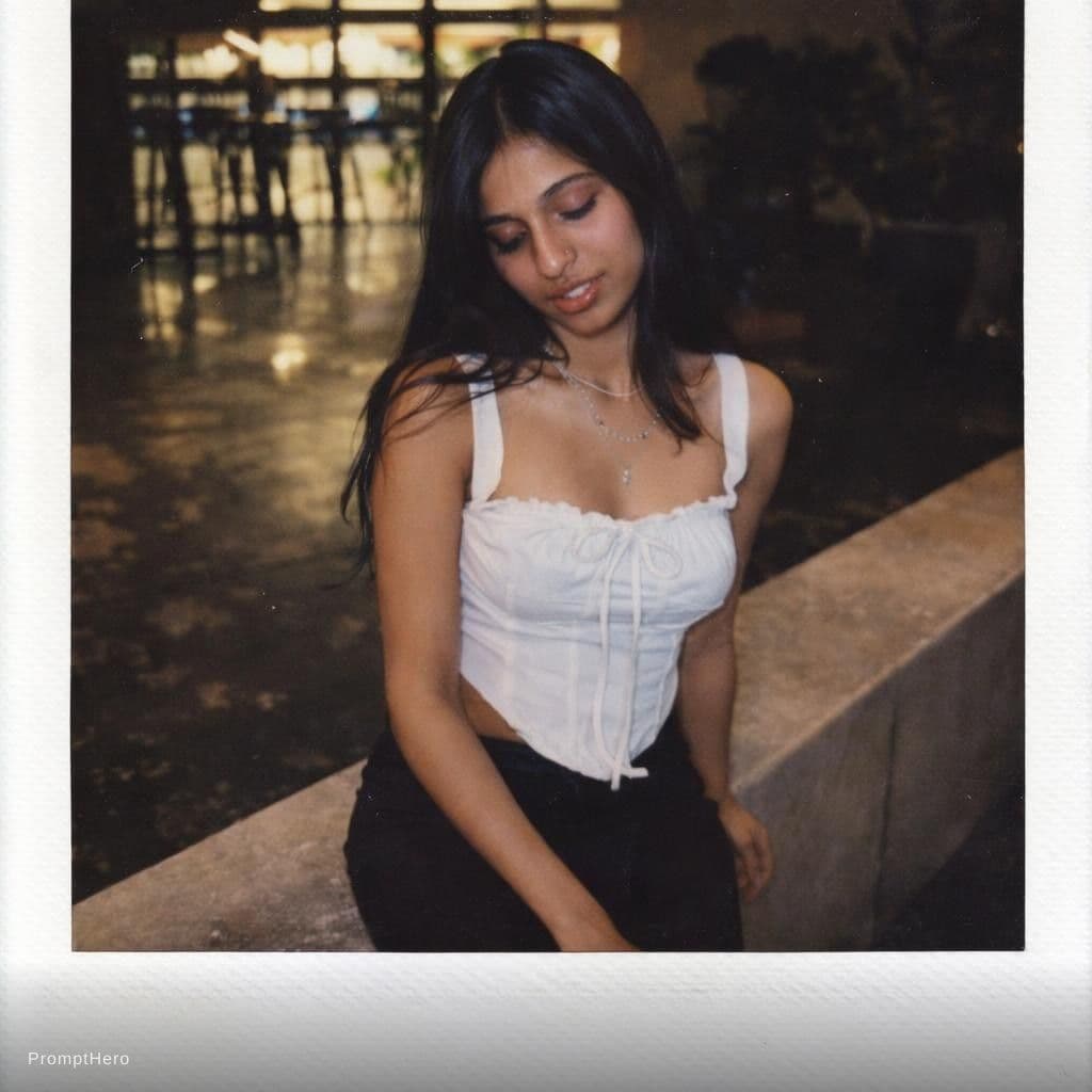 AI generated: polaroid photograph of an Asian model, sitting on the edge --chaos 75 --ar 1:2 --raw --profile we14m...