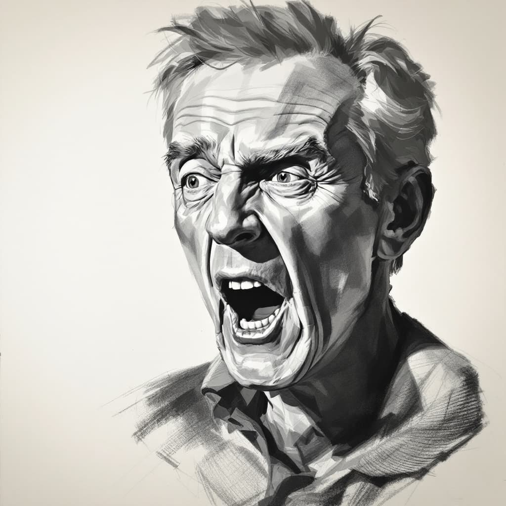 AI generated: Charcoal drawing, portrait of a guy, expressive, from waist to top of the head