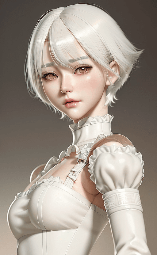 AI generated: a woman with white hair is posing for a picture, realistic anime art style, porcelain looking skin, ...