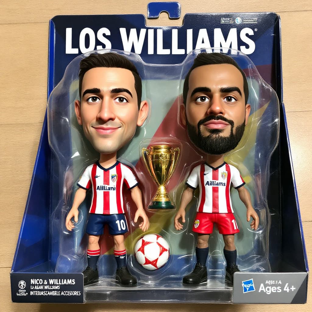 AI generated: A stylized collectible action figure in a toy package labeled "Williams" for ages 4+, featuring Nico...