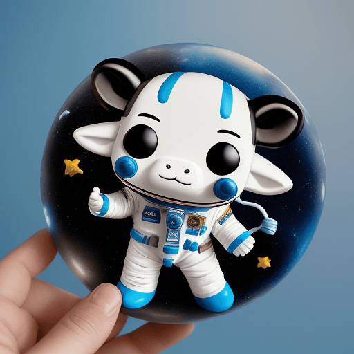 AI generated: Un vaca astronauta, estilo funko que le han tomado una foto para un album 