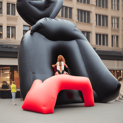 AI generated: woman humping the giant inflatable black cushion 