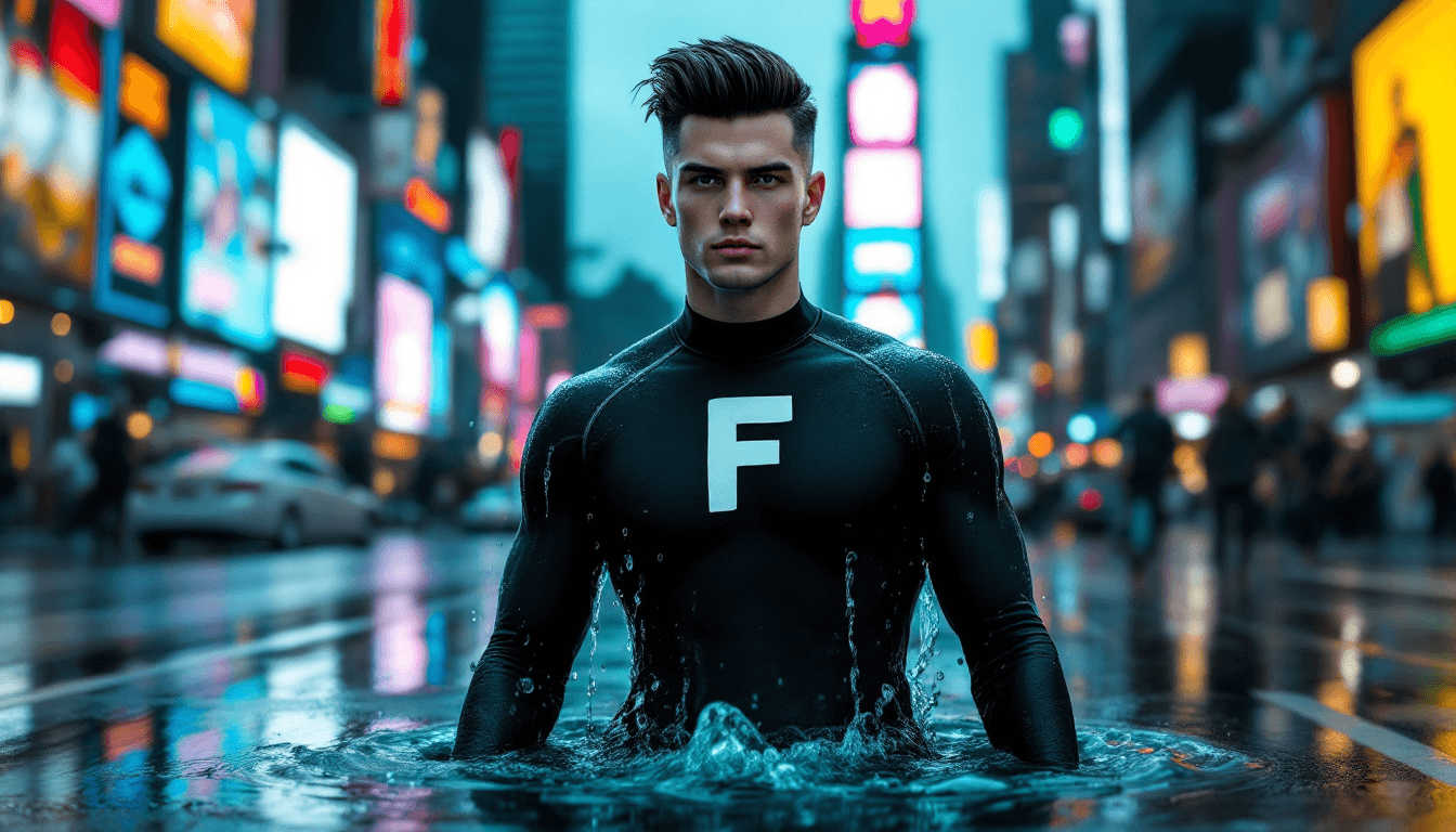 AI generated: Hyper-realistic portrait of a 24-year-old man with a human upper body, wearing a dark green neoprene...
