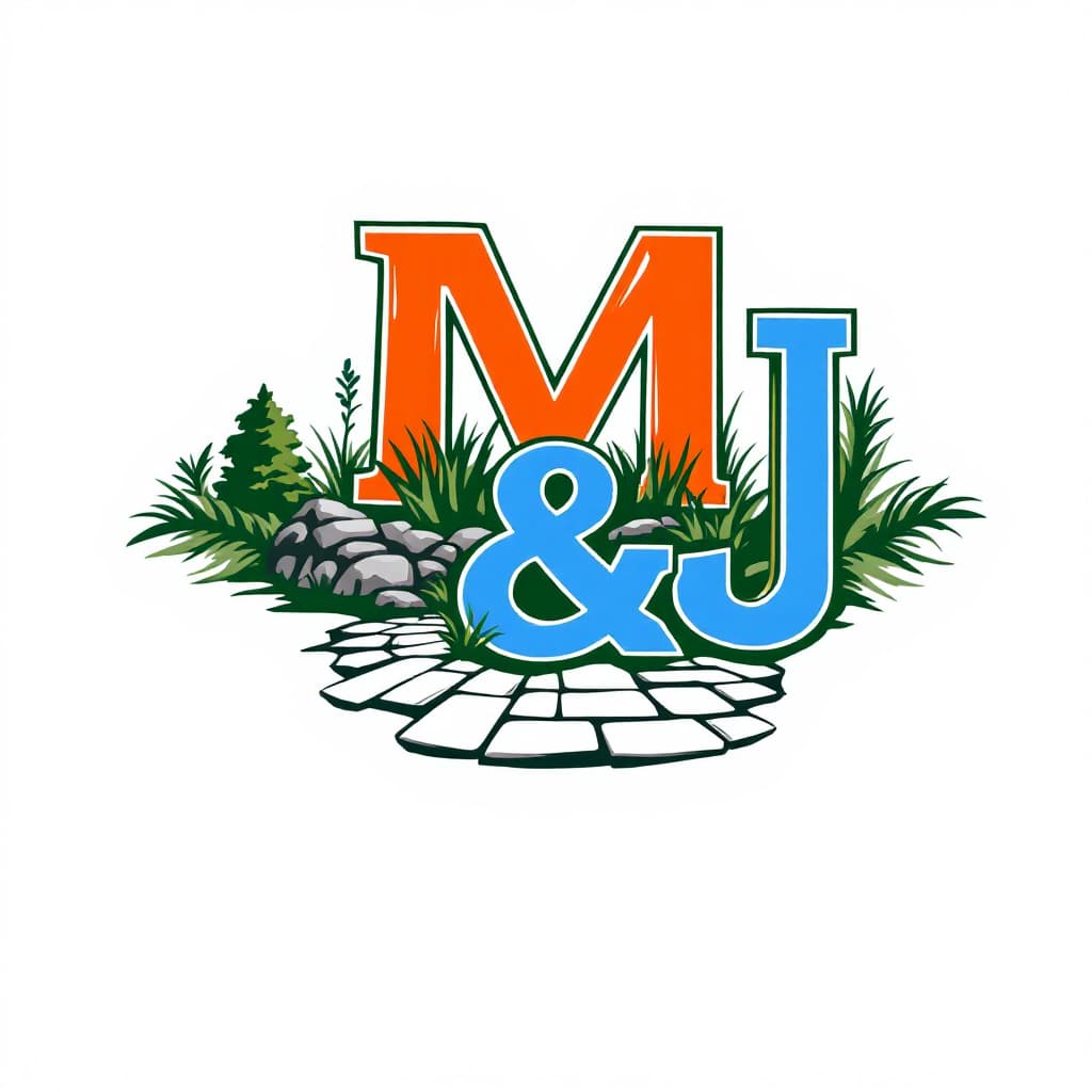 AI generated: Design a Logo called "M & J landscaping and patios LLC" with  M and J big letters M orange color, J ...