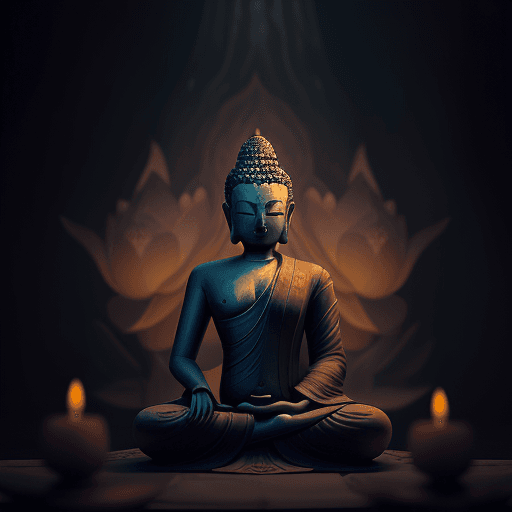 AI generated: A robed buddha meditates in a lotus pose in a fantasy art piece by Fang Congyi. The scene is envelop...