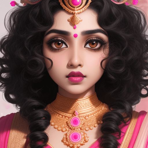 AI generated: Photo of Khatu shyam Photo Black Round eyes, Black curly hair, Pink Lips, A big crown.