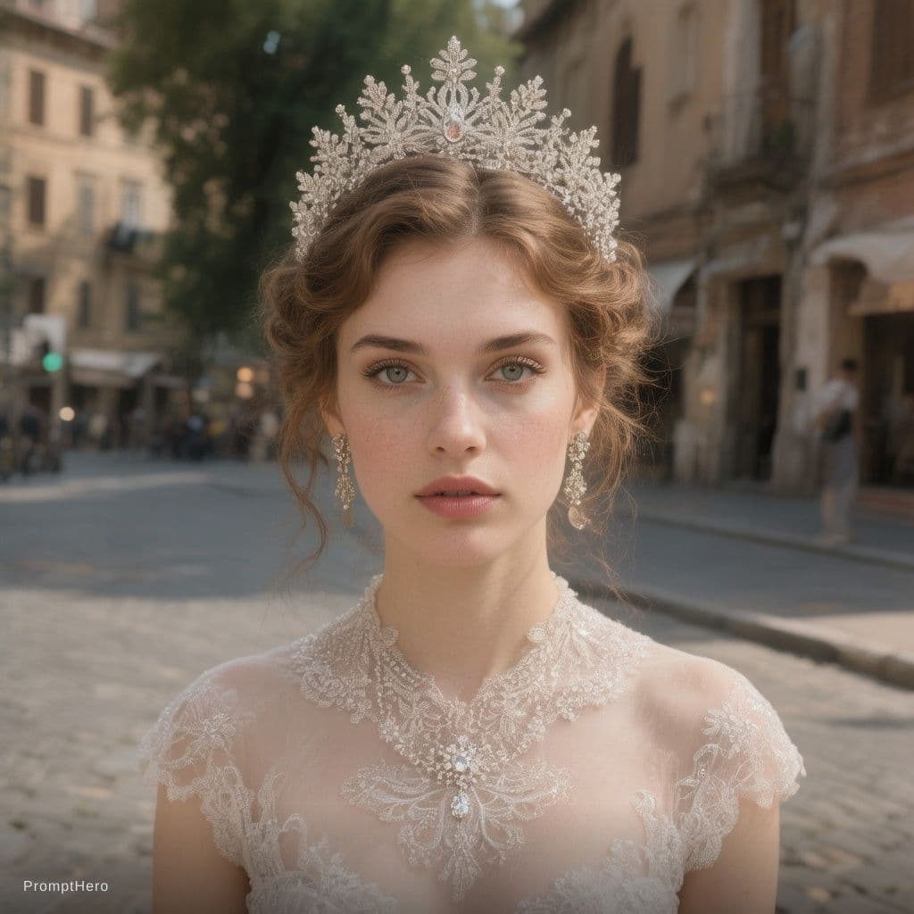 AI generated: sposa alta 3000 metri in citta