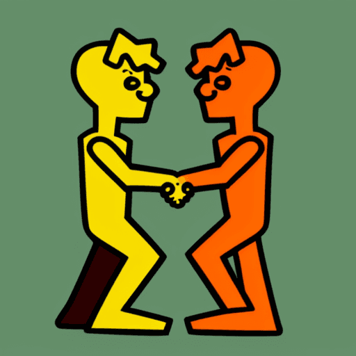 AI generated: Two guys handshake in the style of Keith Haring