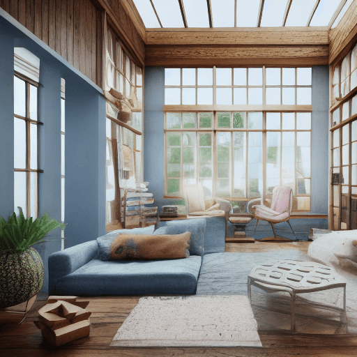 AI generated: High resolution photography interior design, dreamy sunken living room conversation pit, wooden floo...