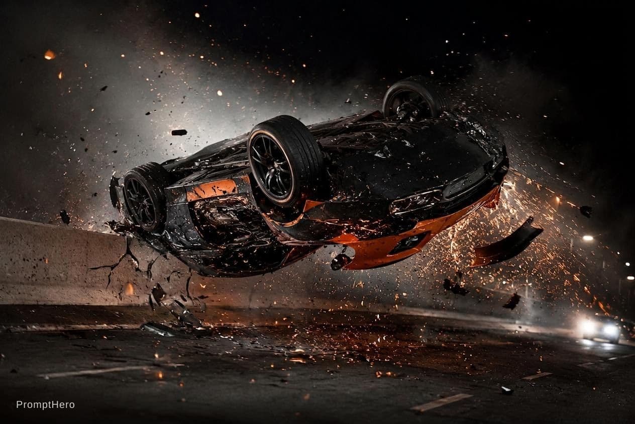 AI generated: a crushing black and orange car