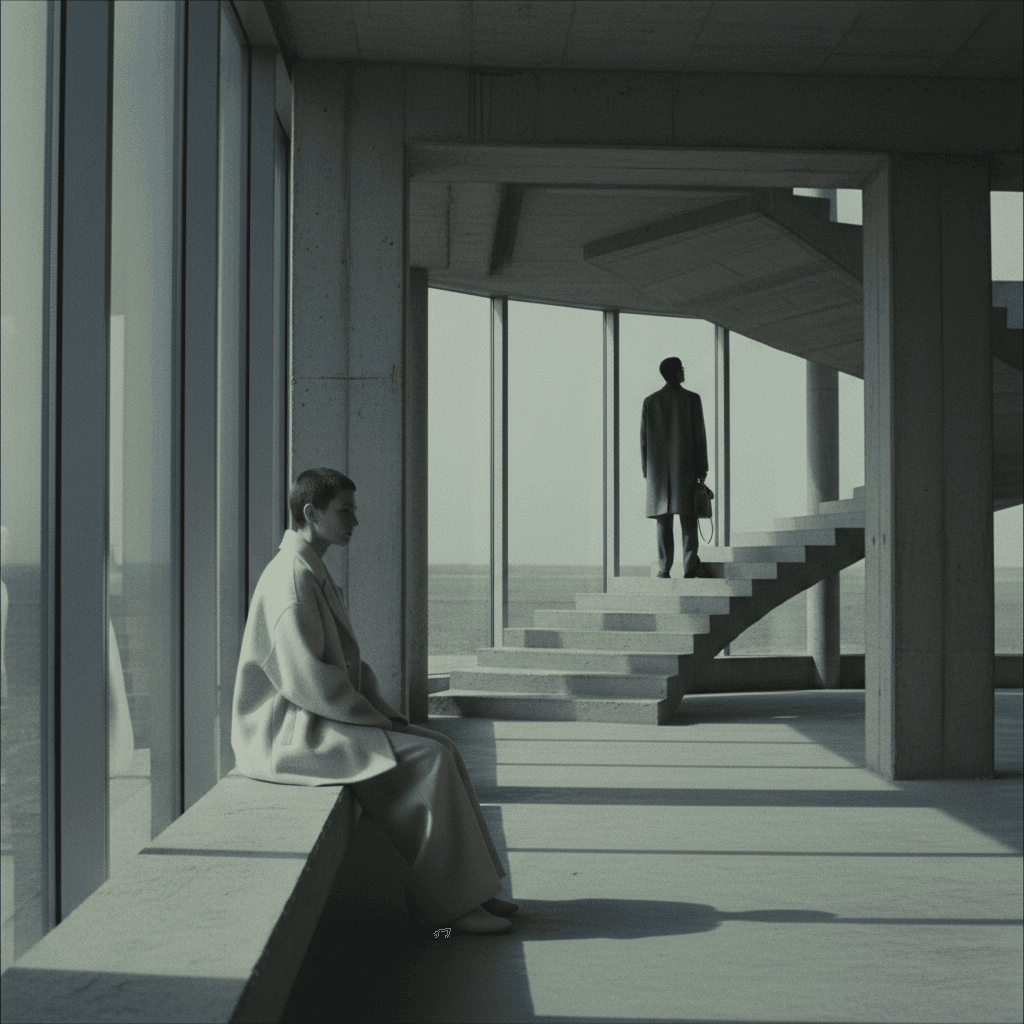 AI generated: A slow, cinematic video inspired by the editorial minimalism of Jil Sander campaigns, tangled with t...