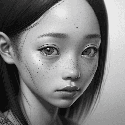 AI generated: (oniisuna), a black and white photo of a woman with freckles, a character portrait, by jeonseok lee,...