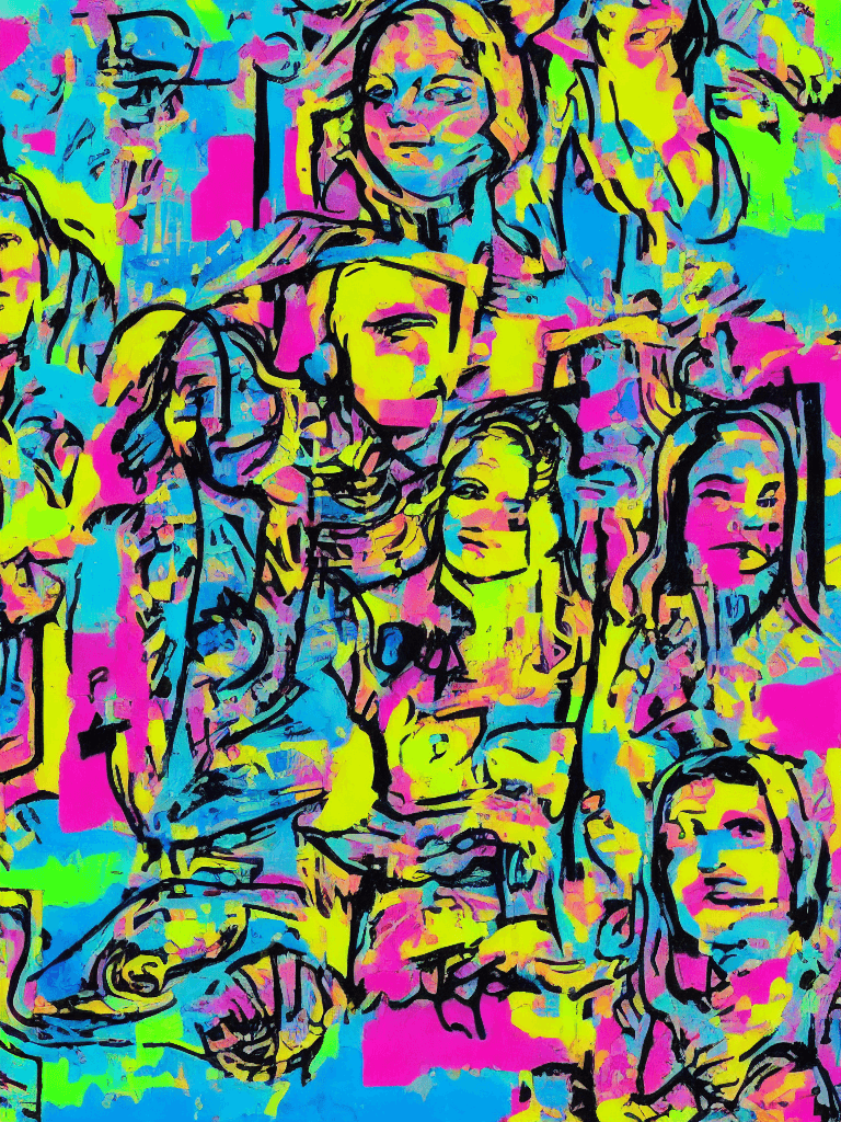 AI generated: risograph style, dadaism and expressionism mix, double exposure collage of graffiti street art and m...