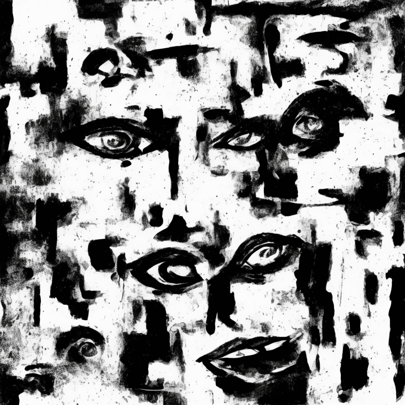 AI generated: abstract faces Negative art Illustration, black drawing on white background