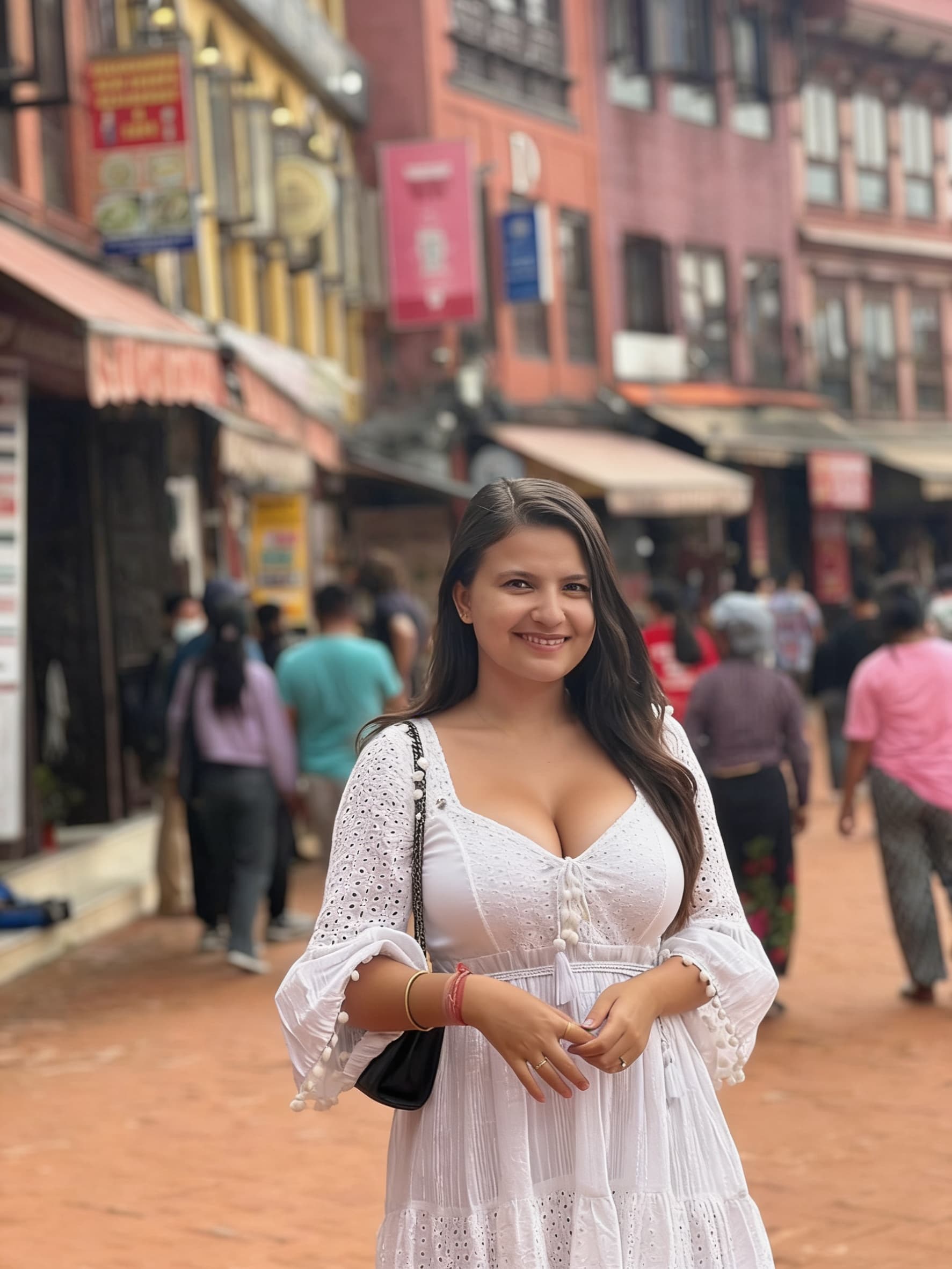 AI generated: Edit this image: make her chest naturally big(not exaggerated not obese) natural gravity, realistic ...