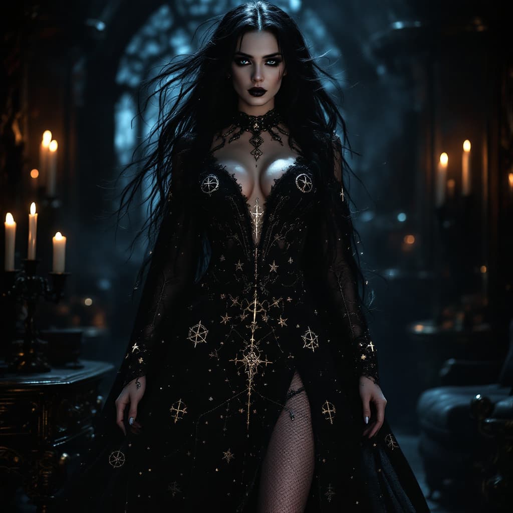 AI generated: "full body Portrait of Alina Dreymore, a mysterious and seductive woman in her early thirties, with ...