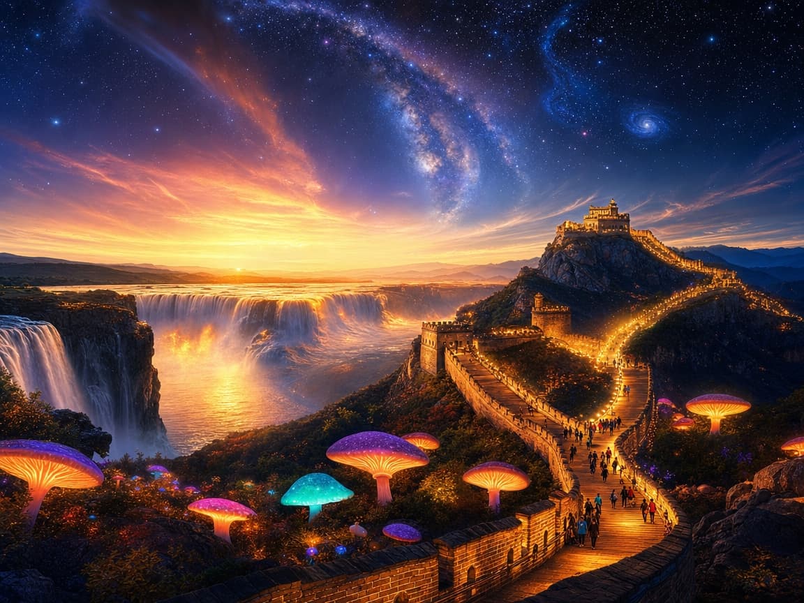 AI generated: This is surreal. highly detailed, deep color, and complex cg rendering at night, the sunset sky cove...