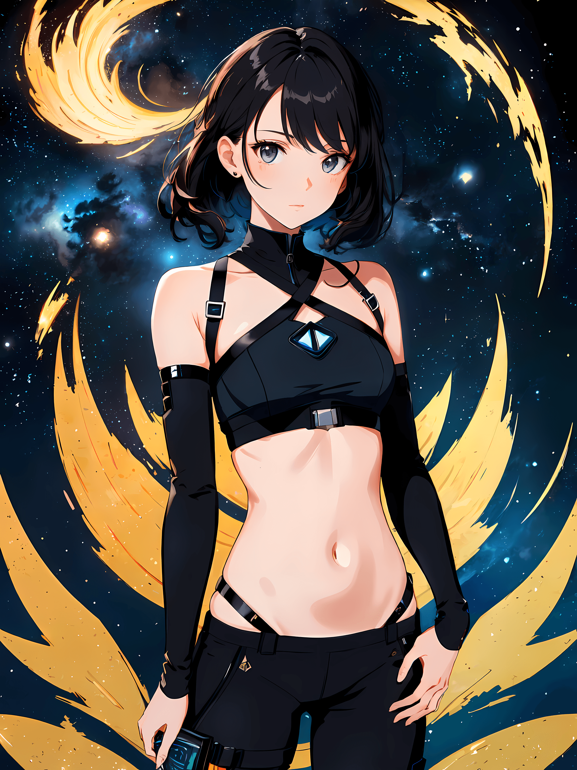 AI generated: (masterpiece, award winning, highest quality:1.2), Space Ninja , detailed face , grey eyes, stars, m...
