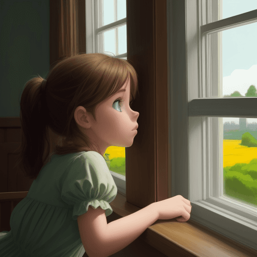 AI generated: Curious girl resting at a window animated