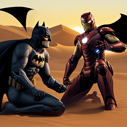 AI generated: batman contre iron man dans le desert, concept art:: --ar 16:9